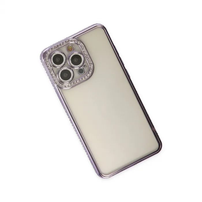 İphone 14 Pro Kılıf Joke Taşlı Silikon - Mor
