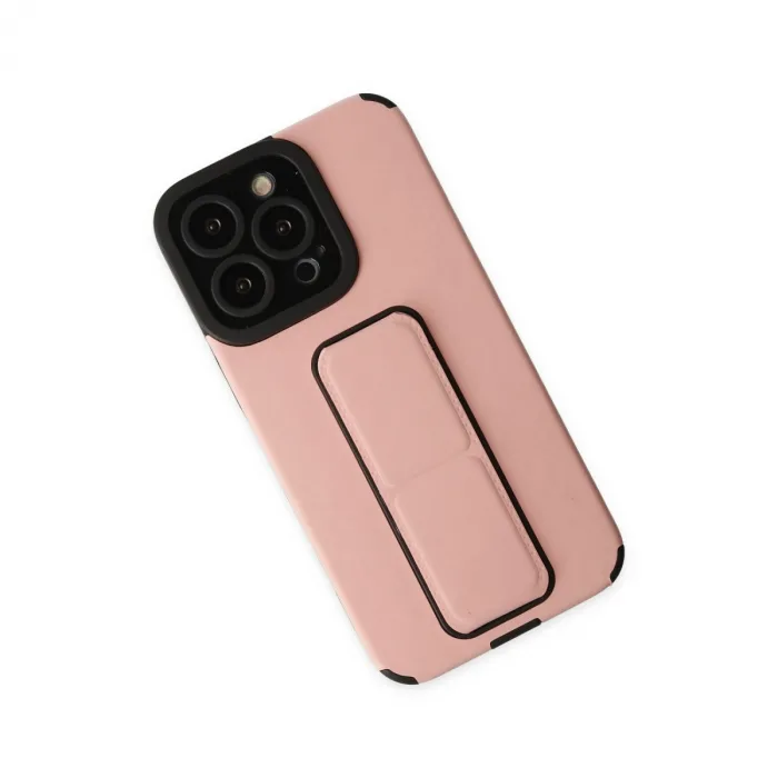 iPhone 14 Pro Kılıf Mega Standlı Silikon - Pudra