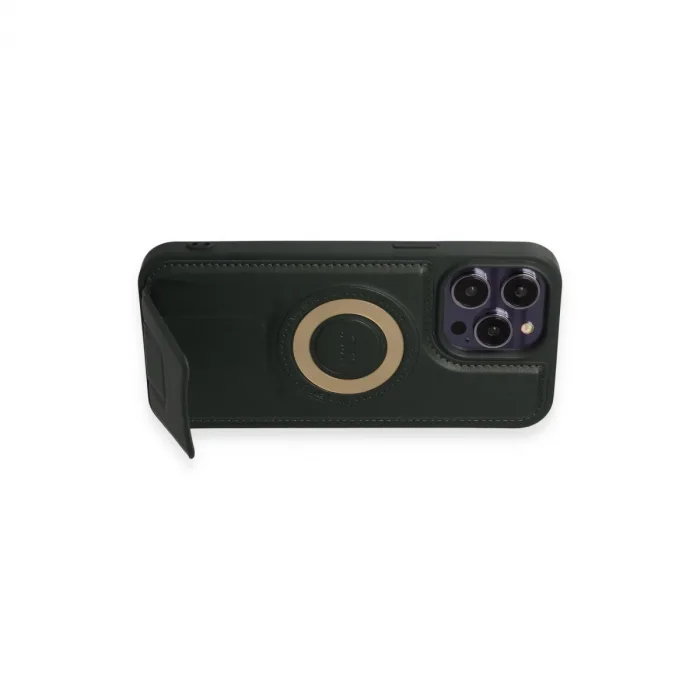 İphone 14 Pro Kılıf Merkür Magneticsafe Standlı Kapak - Koyu Yeşil