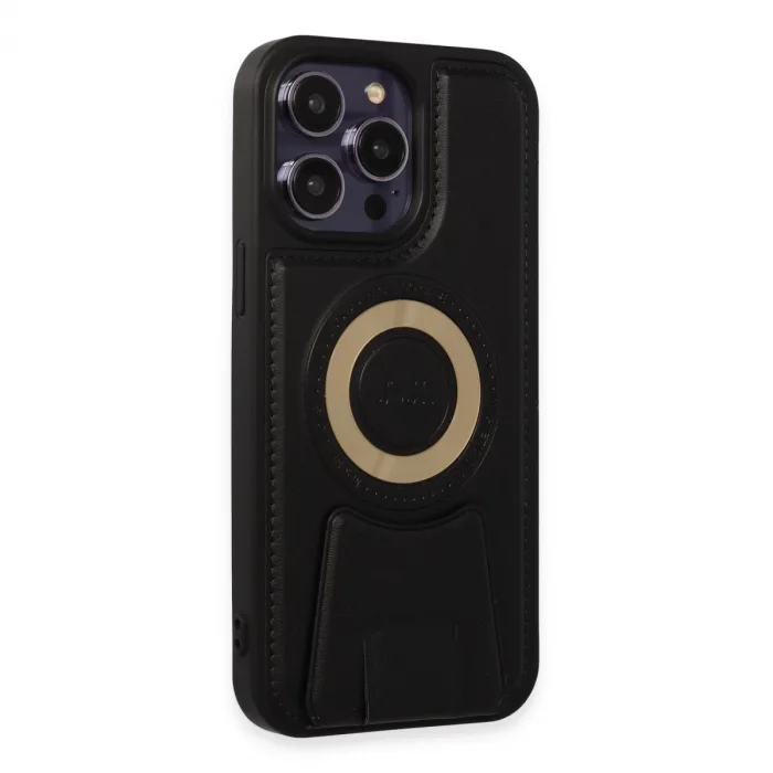 İphone 14 Pro Kılıf Merkür Magneticsafe Standlı Kapak - Siyah