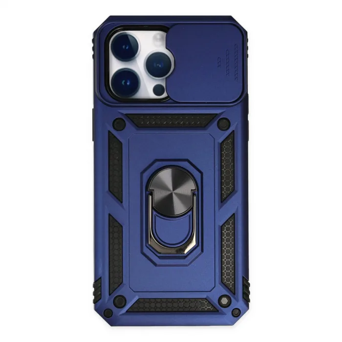 İphone 14 Pro Kılıf Pars Lens Yüzüklü Silikon - Lacivert