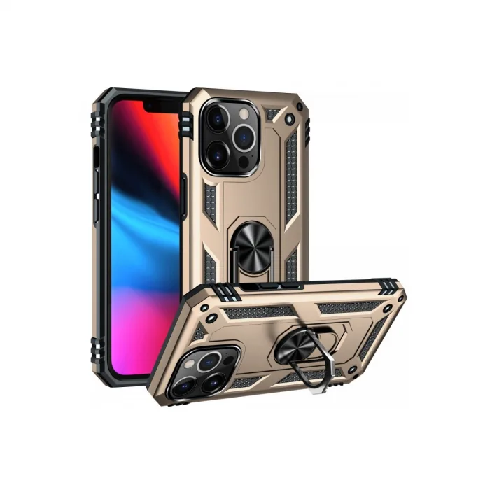 İphone 14 Pro Kılıf Sofya Yüzüklü Silikon Kapak - Gold