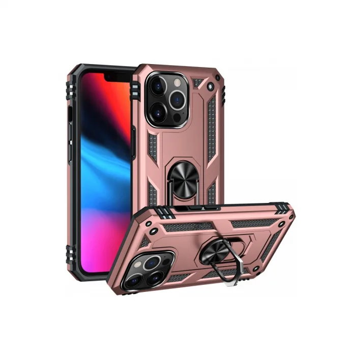 İphone 14 Pro Kılıf Sofya Yüzüklü Silikon Kapak - Rose
