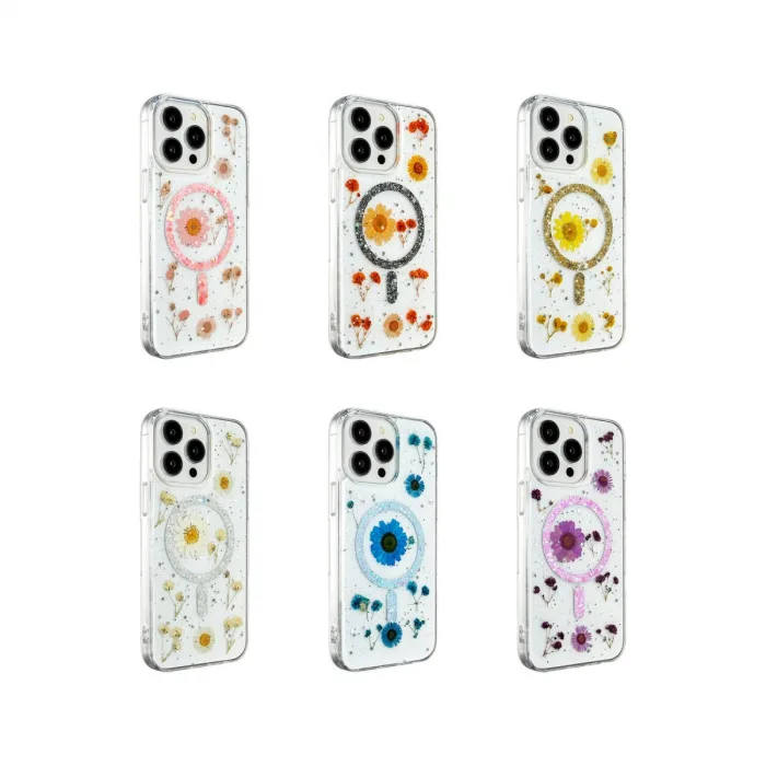 İphone 14 Pro Max Kılıf Daisy Simli Magsafe Kapak - Gold