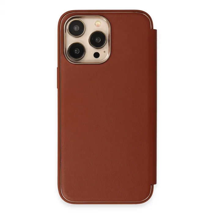 İphone 14 Pro Max Kılıf Dolpin Kapaklı - Kahverengi