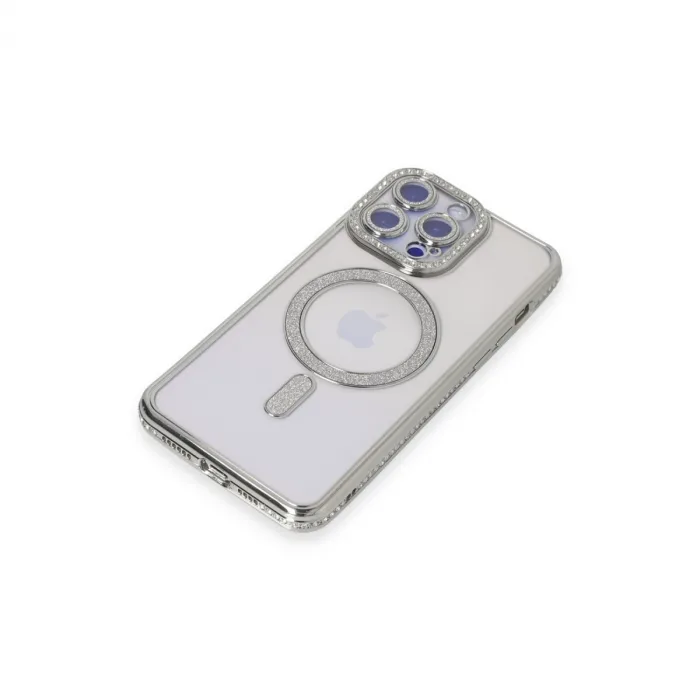 İphone 14 Pro Max Kılıf Joke Simli Magneticsafe Kılıf - Gümüş