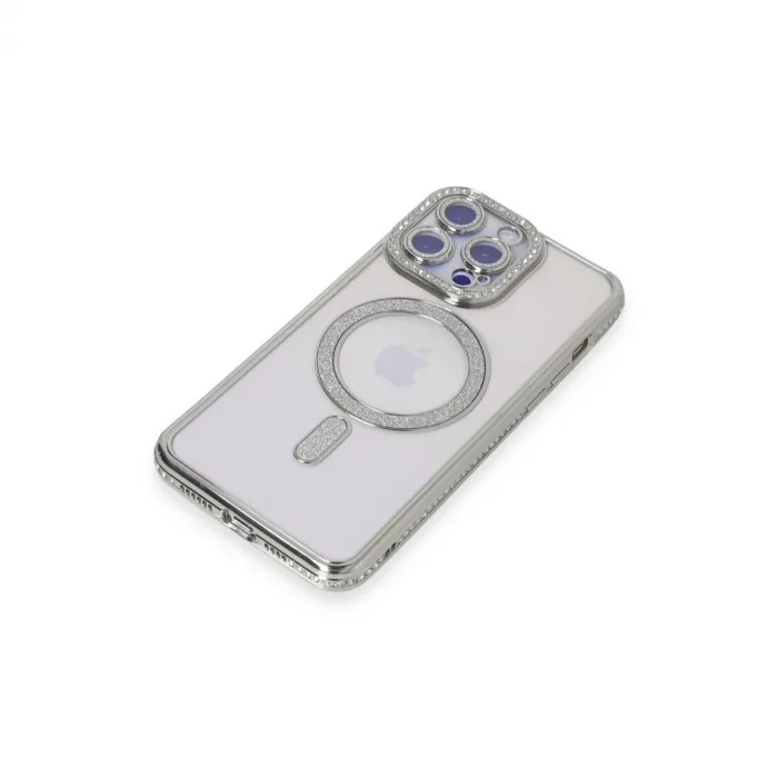 İphone 14 Pro Max Kılıf Joke Simli Magneticsafe Kılıf - Gümüş