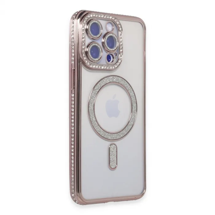 İphone 14 Pro Max Kılıf Joke Simli Magneticsafe Kılıf - Pembe