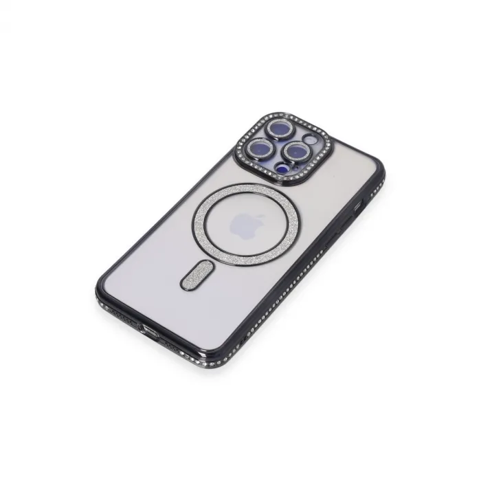 İphone 14 Pro Max Kılıf Joke Simli Magneticsafe Kılıf - Siyah