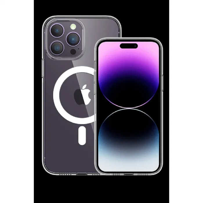 İphone 14 Pro Max Kılıf Tron Şeffaf Magsafe Kapak - Derin Mor