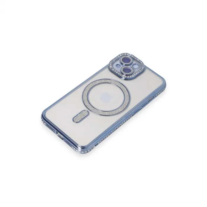 İphone 15 Kılıf Joke Simli Magneticsafe Kılıf - Mavi