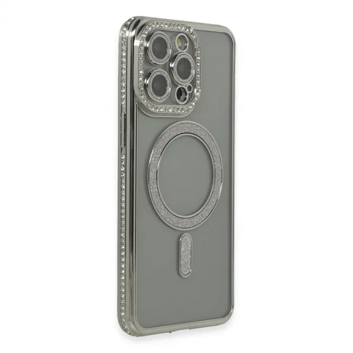 İphone 15 Pro Kılıf Joke Simli Magneticsafe Kılıf - Gri