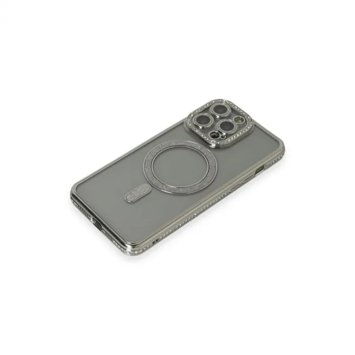 İphone 15 Pro Kılıf Joke Simli Magneticsafe Kılıf - Gri