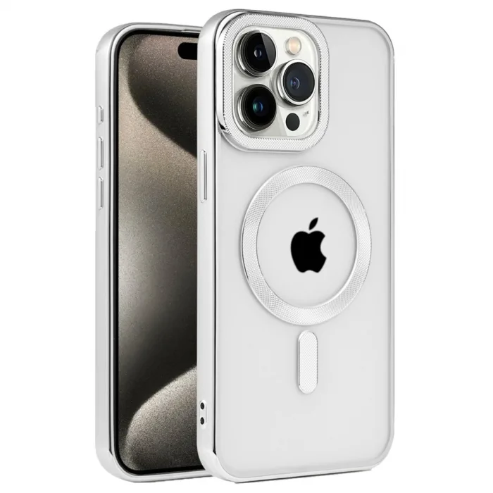 iPhone 15 Pro Kılıf Kronos Magsafe Kapak - Gümüş