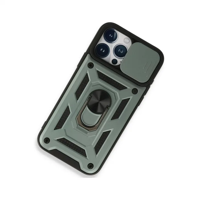 İphone 15 Pro Kılıf Pars Lens Yüzüklü Silikon - Yeşil