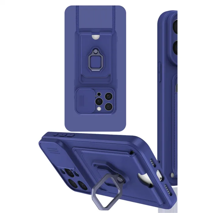 İphone 15 Pro Kılıf Zuma Kartvizitli Yüzüklü Silikon - Lacivert