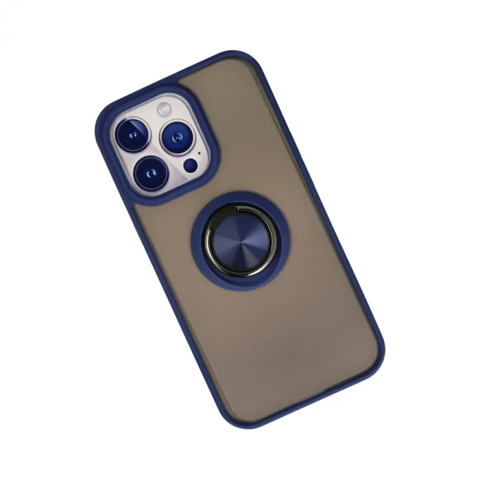 İphone 15 Pro Max Kılıf Montreal Yüzüklü Silikon Kapak - Lacivert