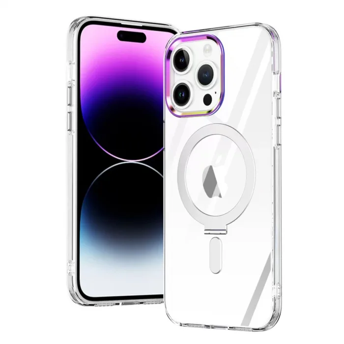 İphone 15 Pro Max Kılıf Mudo Magneticsafe Standlı Kapak - Şeffaf