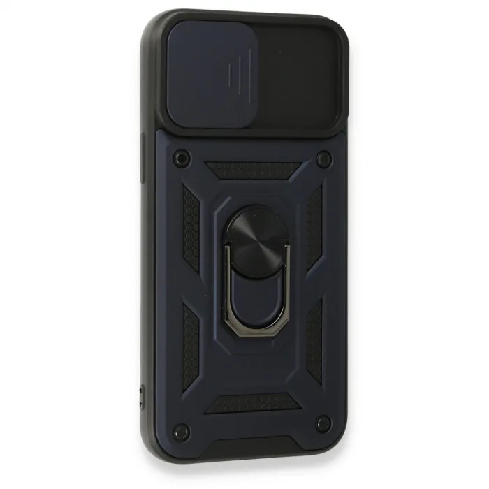 İphone 15 Pro Max Kılıf Pars Lens Yüzüklü Silikon - Lacivert