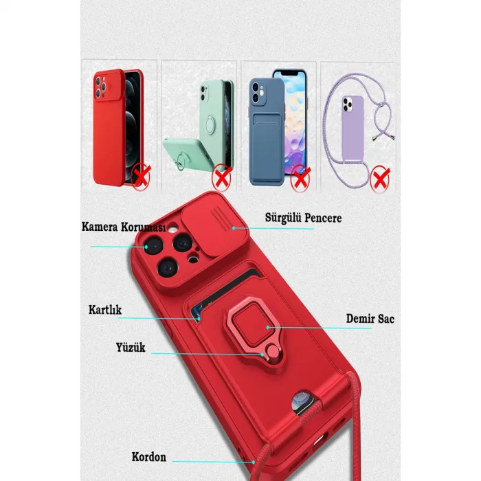 İphone 15 Pro Max Kılıf Zuma Kartvizitli Yüzüklü Silikon - Pembe