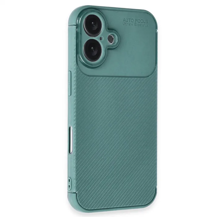 İphone 16 Kılıf Auto Focus Karbon Kapak - Koyu Yeşil
