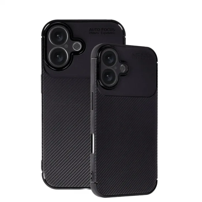 İphone 16 Kılıf Auto Focus Karbon Kapak - Siyah