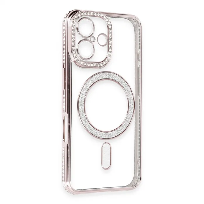 İphone 16 Kılıf Joke Simli Magneticsafe Kılıf - Pembe