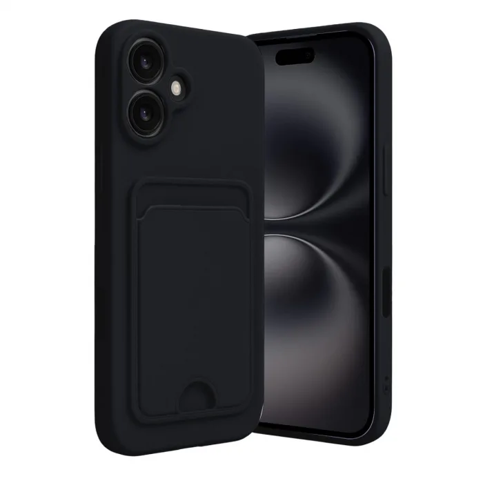 İphone 16 Kılıf Kelvin Kartvizitli Silikon - Siyah