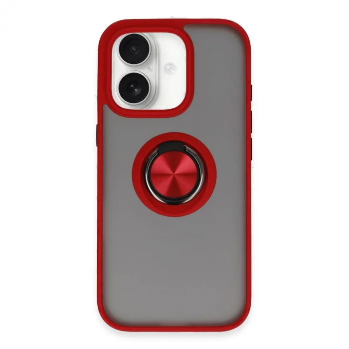 İphone 16 Kılıf Montreal Yüzüklü Silikon Kapak - Kırmızı