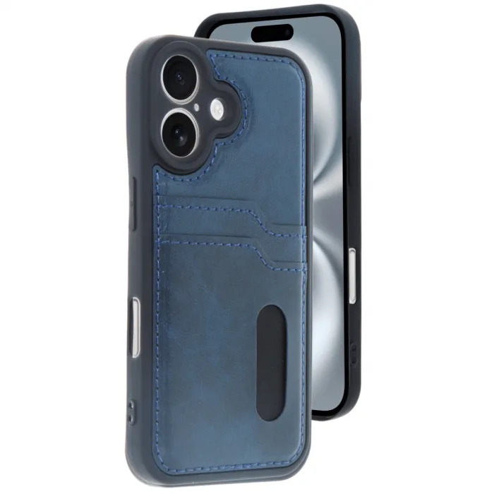 İphone 16 Kılıf Sara Kartvizitli Deri Kılıf - Lacivert