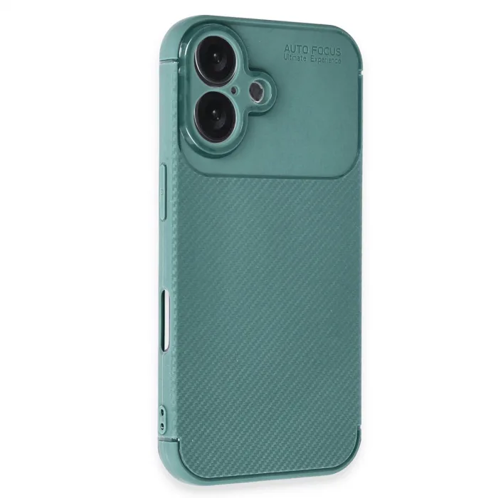 İphone 16 Plus Kılıf Auto Focus Karbon Kapak - Koyu Yeşil