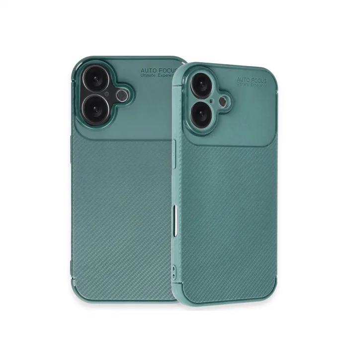 İphone 16 Plus Kılıf Auto Focus Karbon Kapak - Koyu Yeşil