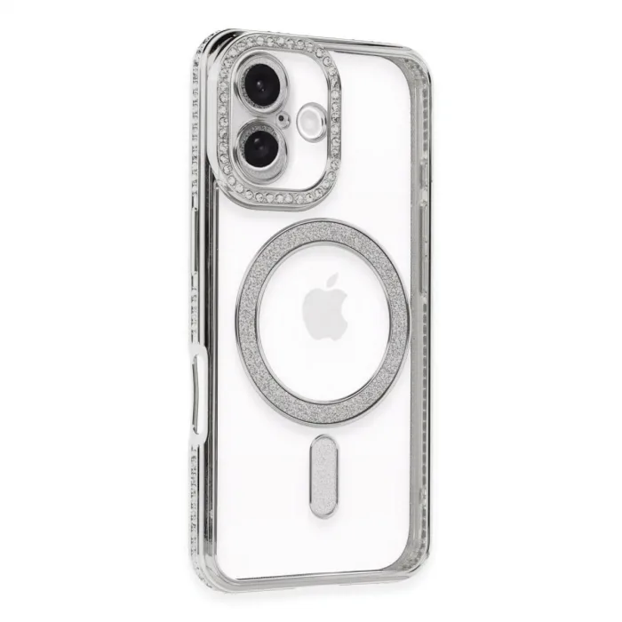İphone 16 Plus Kılıf Joke Simli Magneticsafe Kılıf - Gümüş