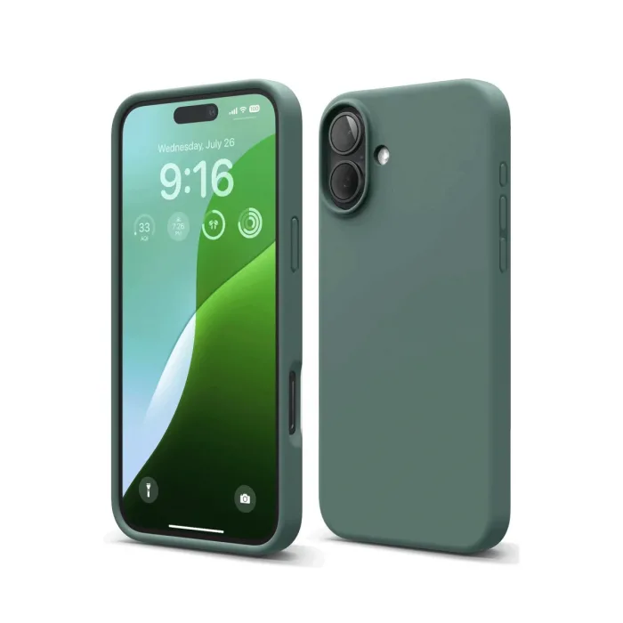 İphone 16 Plus Kılıf Nano İçi Kadife Silikon - Koyu Yeşil