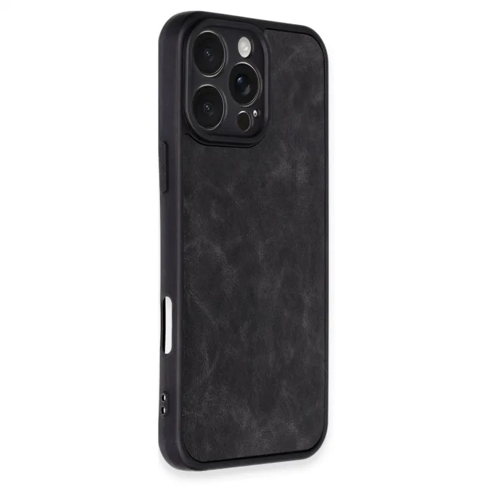 İphone 16 Pro Kılıf Aras Deri Kapak - Siyah