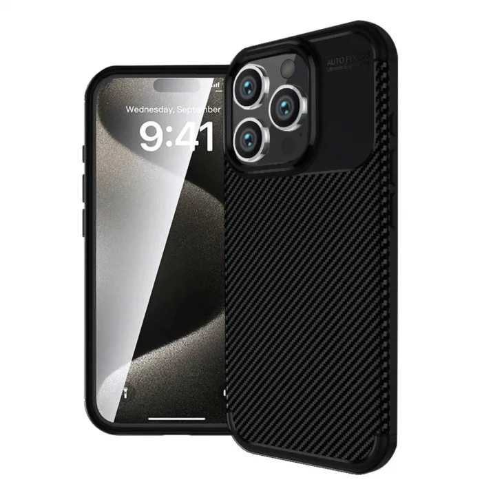 İphone 16 Pro Kılıf Auto Focus Karbon Kapak - Siyah