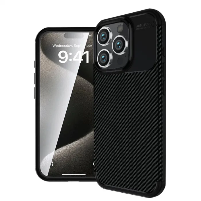 İphone 16 Pro Kılıf Auto Focus Karbon Kapak - Siyah