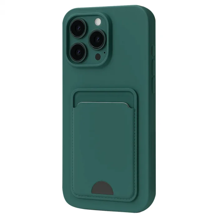 İphone 16 Pro Kılıf Kelvin Kartvizitli Silikon - Koyu Yeşil