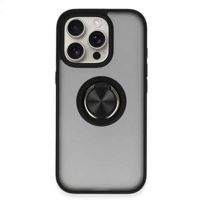 İphone 16 Pro Kılıf Montreal Yüzüklü Silikon Kapak - Siyah