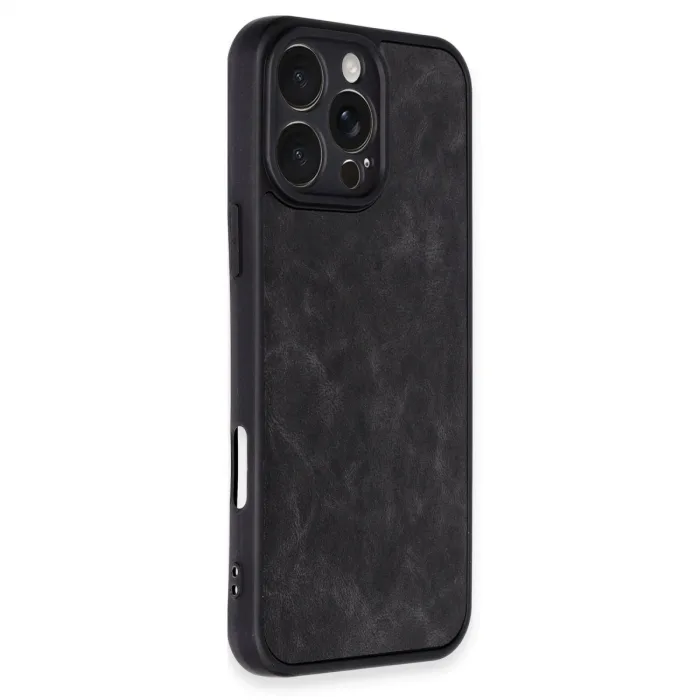 İphone 16 Pro Max Kılıf Aras Deri Kapak - Siyah