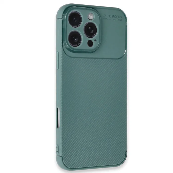 İphone 16 Pro Max Kılıf Auto Focus Karbon Kapak - Koyu Yeşil