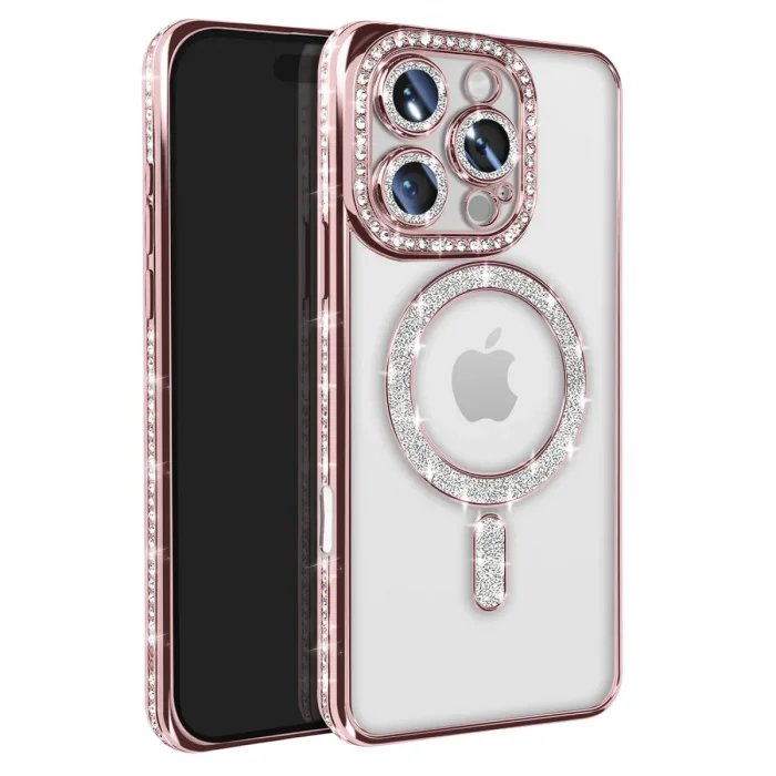 İphone 16 Pro Max Kılıf Joke Simli Magneticsafe Kılıf - Pembe