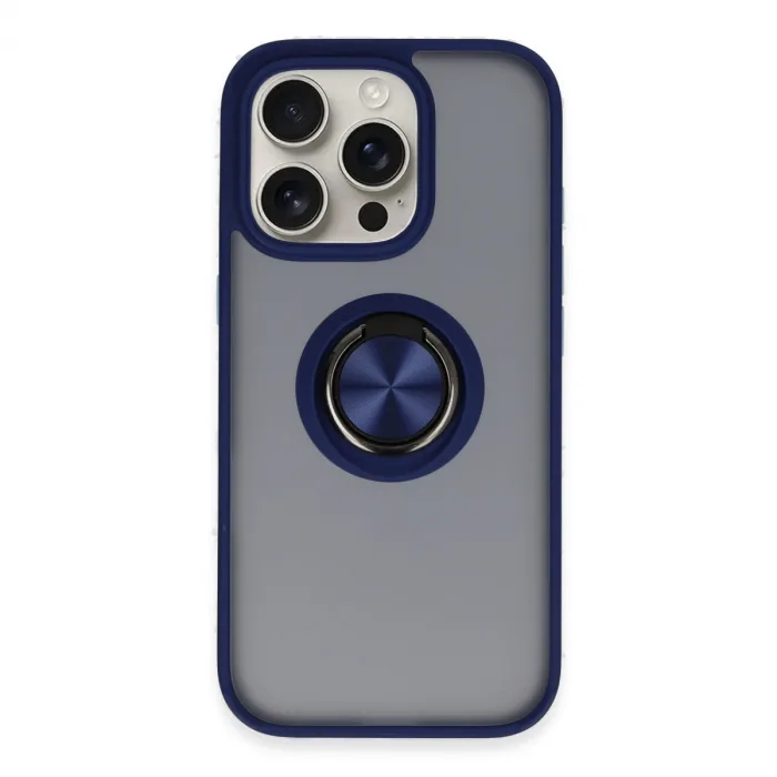 İphone 16 Pro Max Kılıf Montreal Yüzüklü Silikon Kapak - Lacivert