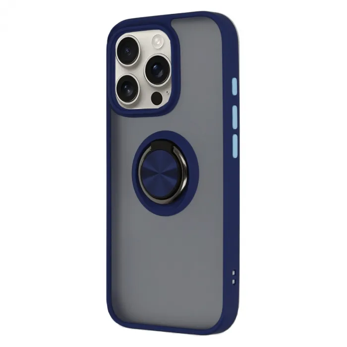 İphone 16 Pro Max Kılıf Montreal Yüzüklü Silikon Kapak - Lacivert