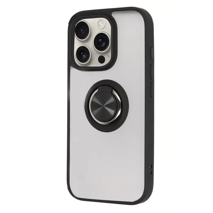 İphone 16 Pro Max Kılıf Montreal Yüzüklü Silikon Kapak - Siyah