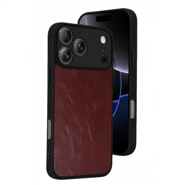 İphone 17 Pro Aras Deri Kapak - Bordo