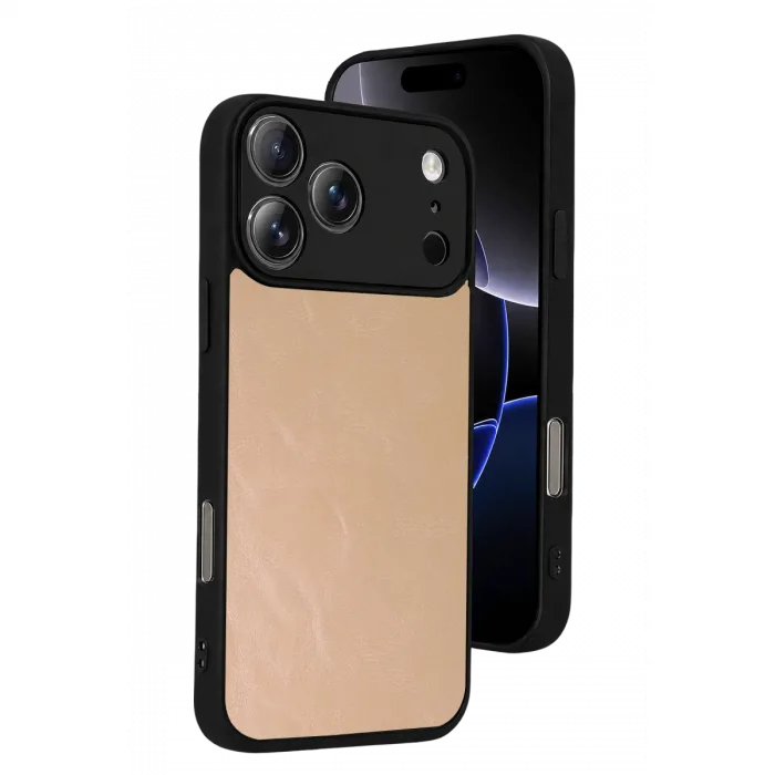 İphone 17 Pro Aras Deri Kapak - Pudra