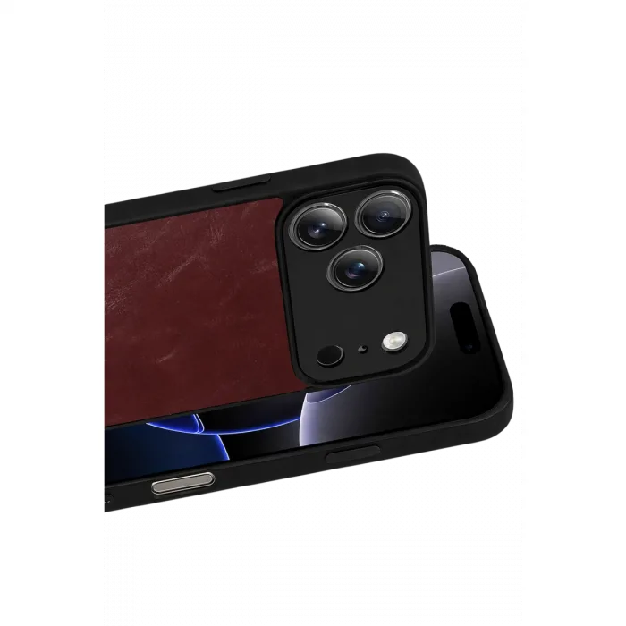 İphone 17 Pro Max Aras Deri Kapak - Bordo