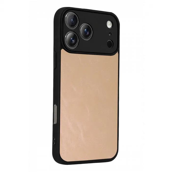 İphone 17 Pro Max Aras Deri Kapak - Pudra