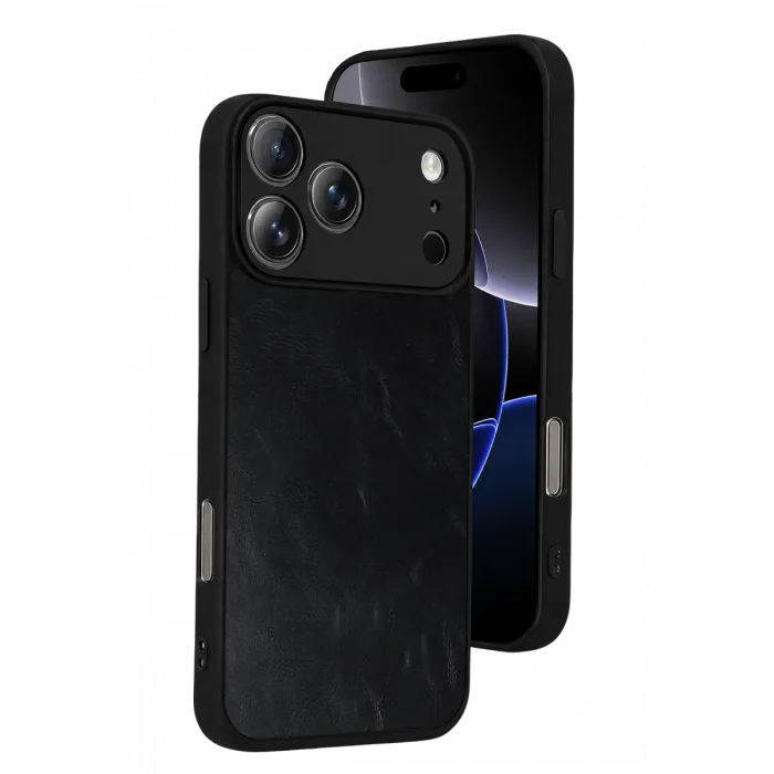 İphone 17 Pro Max Aras Deri Kapak - Siyah